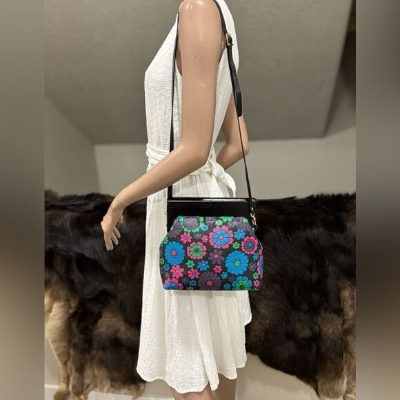 Chic Wood Frame & Leather Floral Print Clutch/Shoulder Bag/Crossbody - Picture 9 of 16